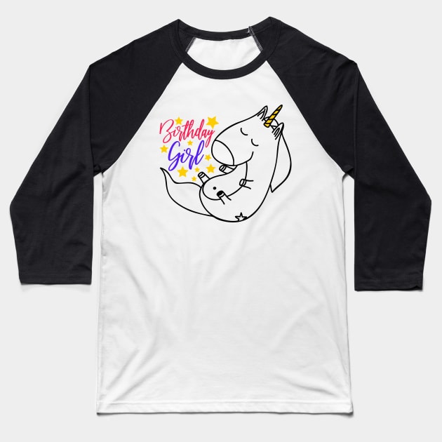 Unicorn Birthday Girl Baseball T-Shirt by Coral Graphics